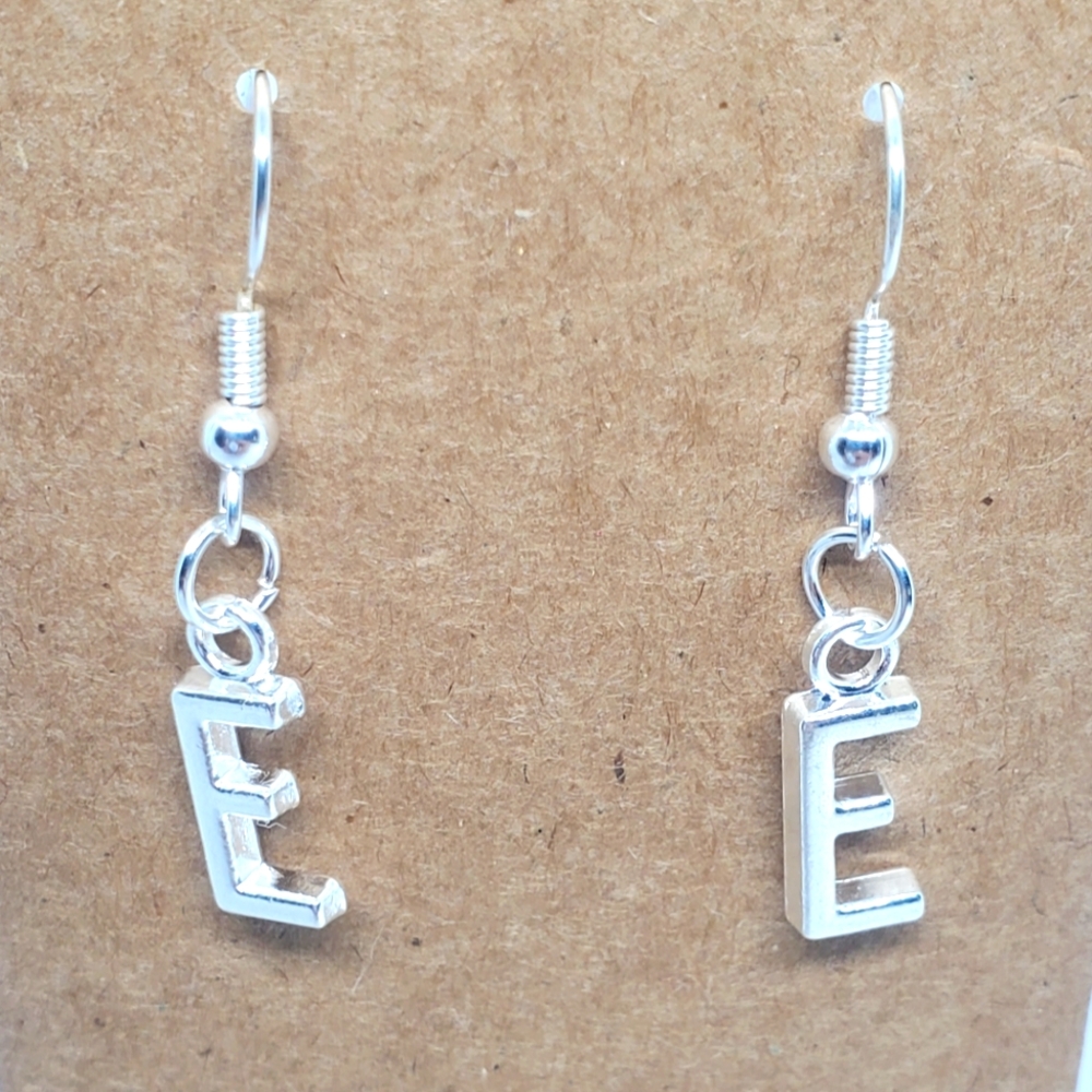 7/$10 E Initial Earrings, New
